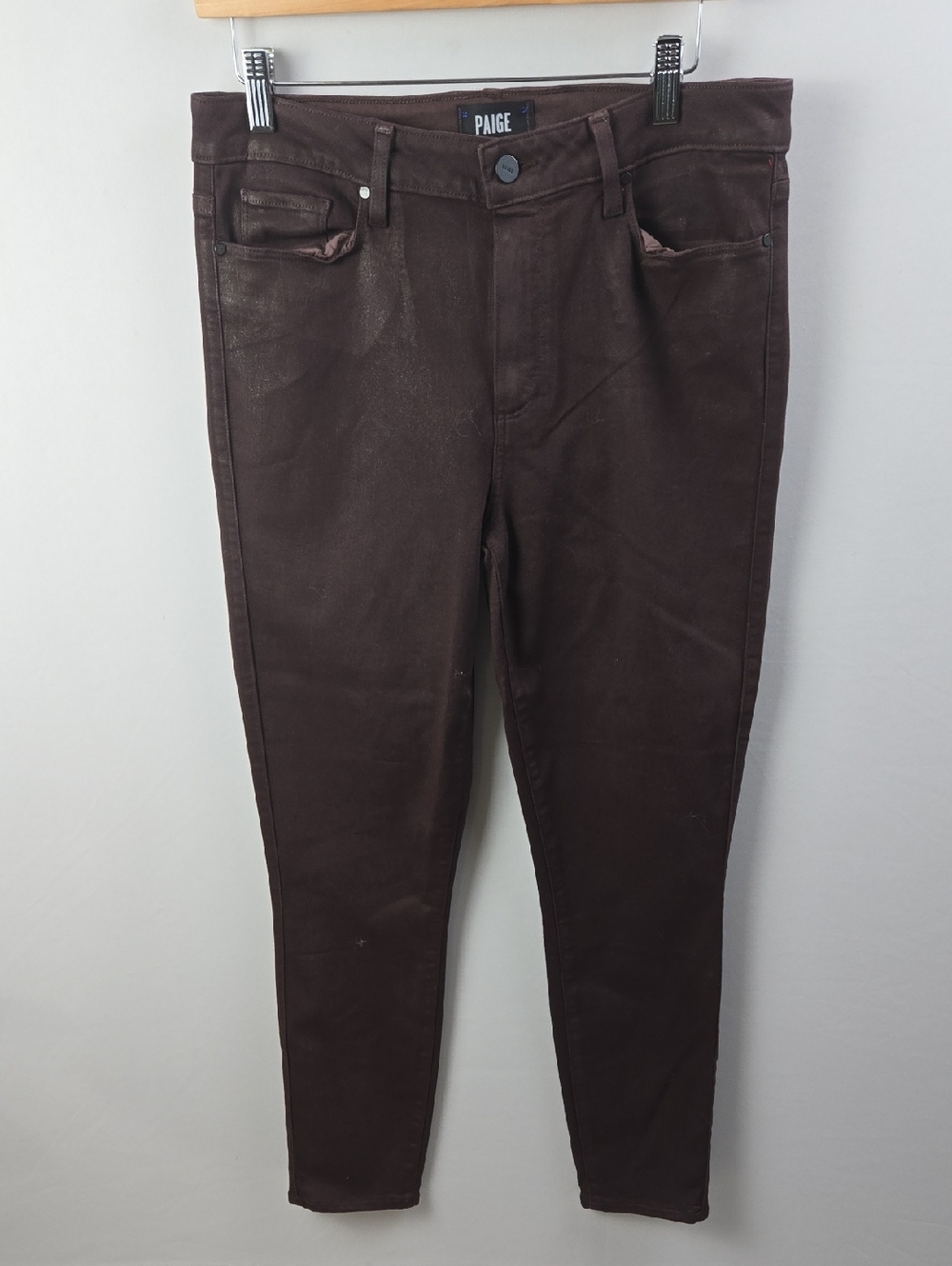 PAIGE Hoxton Burgundy Coated High Waist Ankle Skinny Jeans Women's Sz 31 Rocker